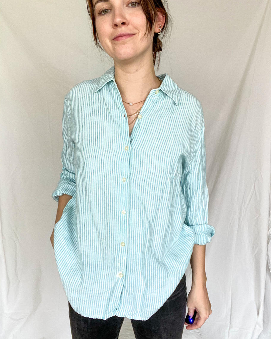 送料無料 日本 Vintage Shirt Linen Claiborne/ Liz Vintage Up/ Button トップス