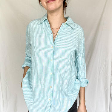Vintage Button Up/ Vintage Liz Claiborne/ Linen Shirt/ Oversize Shirt/ Extra Long Shirt/ Vintage Shirt/ Medium/ Large 