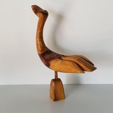 1980s Vintage Jari Art Hand-Carved Wood Abstract Bird Sculpture . 