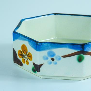 Vintage Japanese Ceramic Trinket Tray / Hand Painted Cherry Blossom Jewelry Dish 