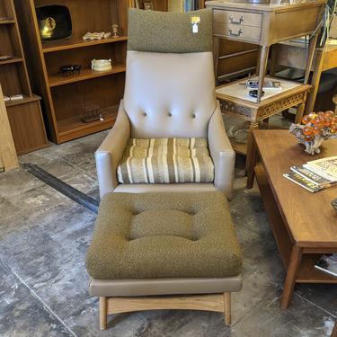 1960s arm chair in greens and warm tones by kroeler with ottoman (MCE-7080)