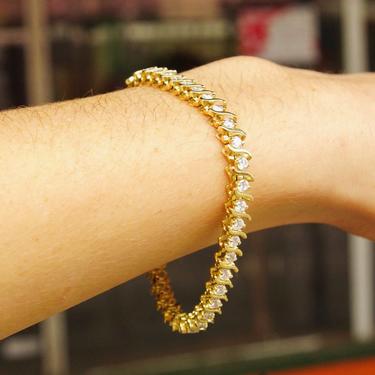 Vintage 14K Gold Diamond 'S' Tennis Bracelet, 40 Brilliant Diamonds, 5 TCW, Accent Gold Link Design, Elegant Diamond Bracelet, 7 1/2&quot; L 