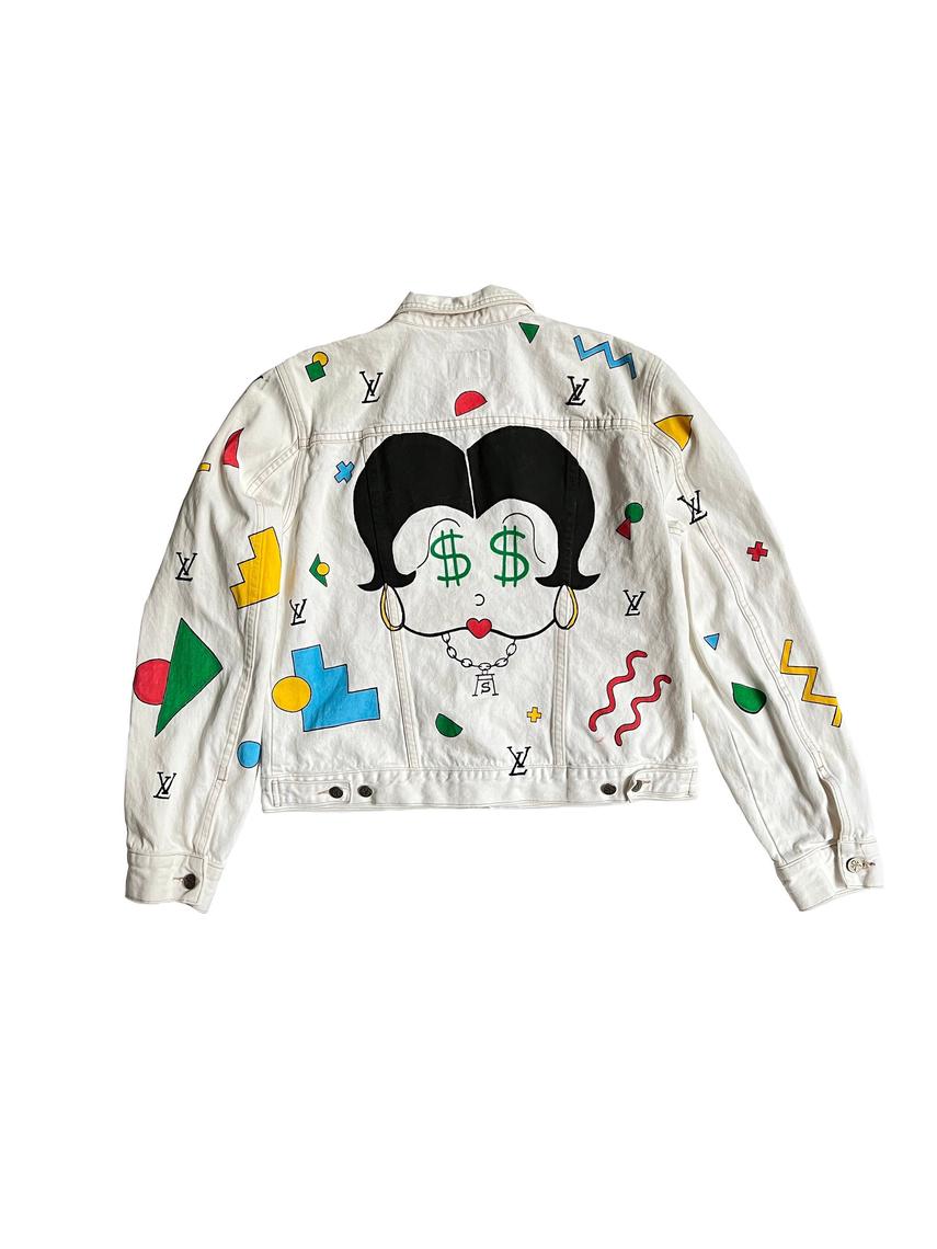 Custom 1990’s Hand Painted by Annie Calvin Klein Jean Jacket Top