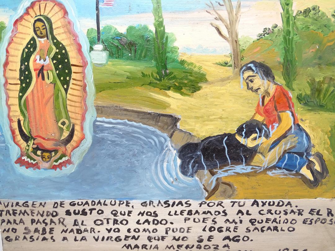 Vintage Ex Voto, Mexican Votive Painting on Tin, Woman Thanking