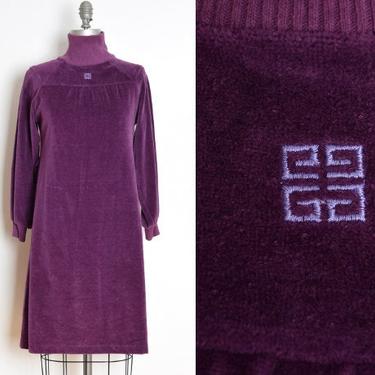 vintage 80s dress Givenchy logo plum velour velvet turtleneck mini dress S clothing 