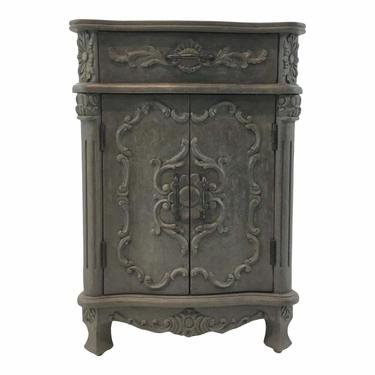 Currey & Co. Traditional Carved Gray Wood Caliban Cabinet/Side Table