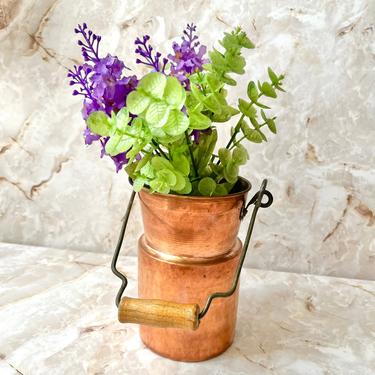 Vintage Copper Bucket, Pail, Wood Handle, Farm House, Vase, Country Home Decor 