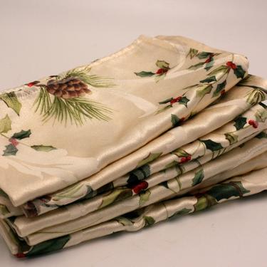 vintage Christmas fabric napkins/holly pinecone pattern/set of eight/St Nicholas Square 
