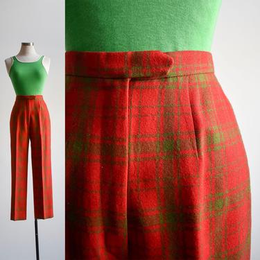 1950s Red Plaid Wool Slacks 