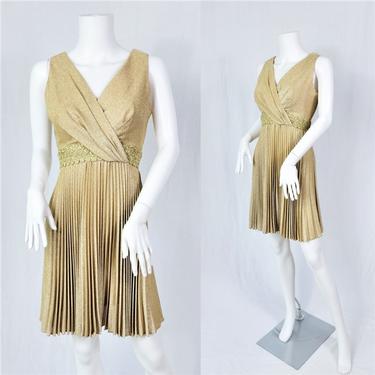 1960's Gold Lurex Grecian Short Mini Dress I Sz Med 