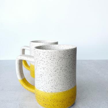 Speckled White and yellow Simple Color Block Handmade Ceramics Cup 