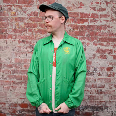1970s Vintage Swingster Coaches Jacket Green Snap Front