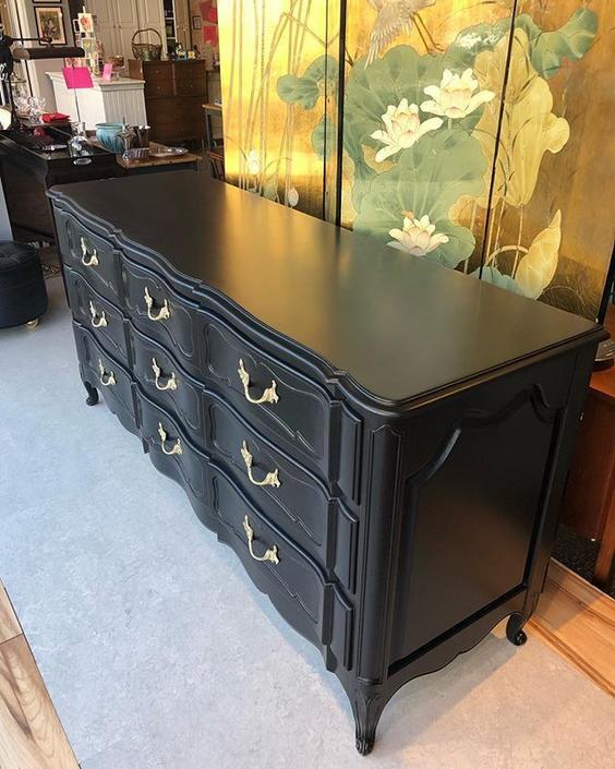 Huge Gorgeous Black French Provincial Dresser 9 Drawers 595