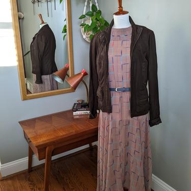 Vintage 1970's/80's Accordion Collar Dress with Geometric Patterns 