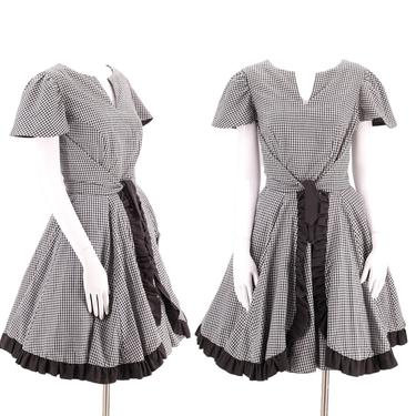 50s style Western  cotton full skirt dress L  / vintage 60s 70s SACKS black gingham check pin up mid century sundress 
