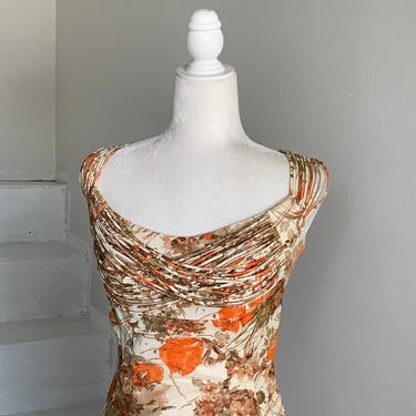 WOW Incredible Design MCM Cocktail Dress with Details Orange and White Abstract Vintage 34 Bust 