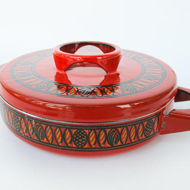 Vintage Mid-Century Red Enamelware Pot with Lid 