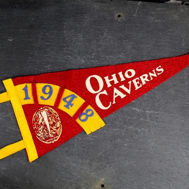 1948 Ohio Caverns Pennant - 12" Vintage Souvenir Felt Pennant - Felt Banner - Ohio Felt Banner 