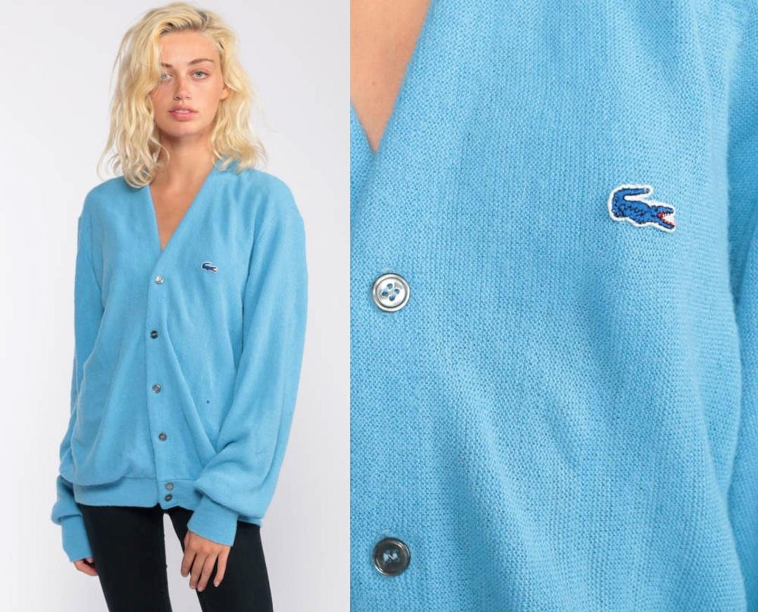 Vintage Lacoste Izod Cardigan Sweater Size Xtra Large XL Blue 1980s 80s Crocodile Designer Paris Streetwear hotsell Comfy Button Down