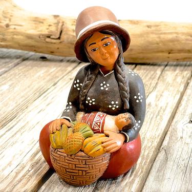 VINTAGE: 6" Authentic PERUVIAN Handmade Clay Pottery - Mother and Child - SKU 35-A-00033278 