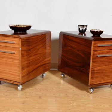 Pair Danish Modern Rolling File Cabinets in Rosewood