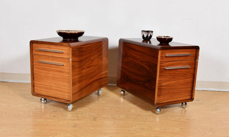 Pair Danish Modern Rolling File Cabinets in Rosewood