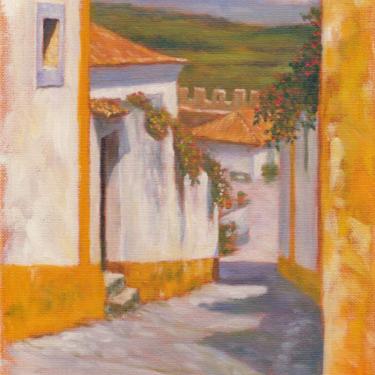Obidos, Village in Portugal. Art Print from Original Oil Painting by Pat Kelley. Travel Art, Landscape, Cottage Decor, Impressionist Art 