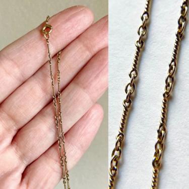 Delicate Antique Art Deco 14.25” 14K Gold Twist Dog Bone Chain Choker Necklace 