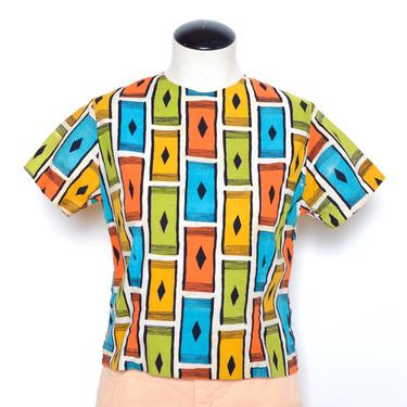 Vintage 70's Colorful Rug Print Top Sz S 