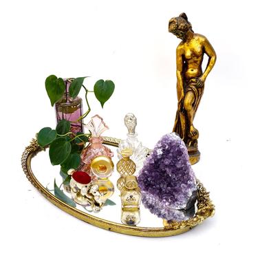 Vtg MATSON Gold Ormolu Large Oval Mirrored Vanity | Bar | Dresser | Display Tray 