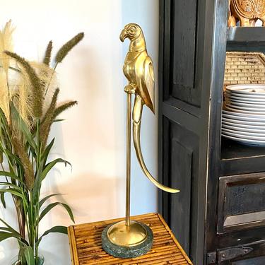 Tall Brass Parrot on Perch/ Vintage Figurine 