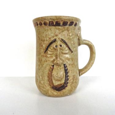 Vintage 1970s Pottery Craft Stoneware Face Mug, Stoneware Figural Mug, Mens Large Coffee Cup 