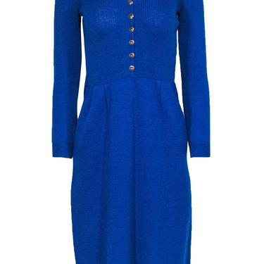 St. John - Vintage Blue Knit Gold-Button Dress Sz S