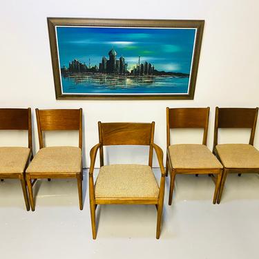 Tell City Walnut Set of Five Dining Chairs, MCM Chairs, Broyhill Dining Chair Set, Vintage Set of Chairs 