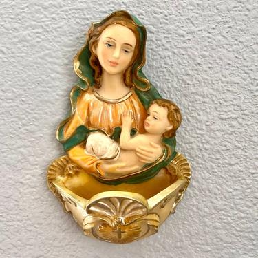 Holy Water Font, Virgin Mary, Mother and Child, Blessed Mother, Religious, Catholic, Wall Decor 