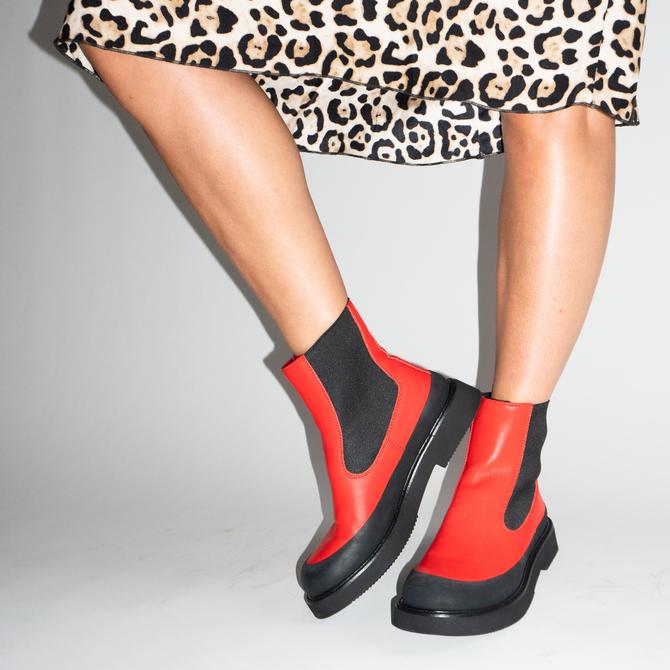 Celine Red Black Country 40 Ankle Boots Consignment Brooklyn Brooklyn NY