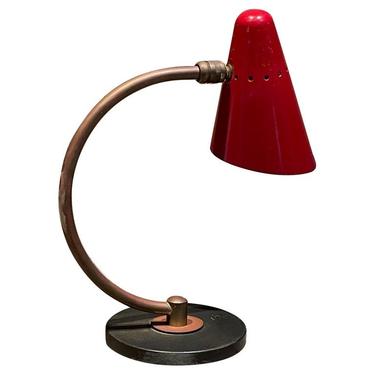 French Desk Table Lamp Lovely Red Perforated Cone Shade 1950s FRANCE 
