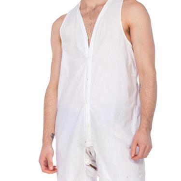 1920S White Organic Cotton Men's One Piece Union Suit Underwear / Pajamas 