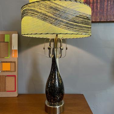 Atomic Glass and Glass & Metal Table Lamp w\/ tiered atomic shade 1950s