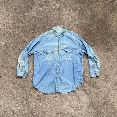 Vintage 1940s Thrashed Big Mac Sanforized Chambray Button Up Shirt 