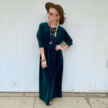 Vintage 90s Velour Long Sleeve Maxi Dress 1990s Clothing Grunge Clothes Loungewear 
