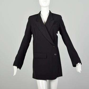 Small 2000s Ann Demeulemeester Designer Black Tuxedo Jacket Wrap Dress 