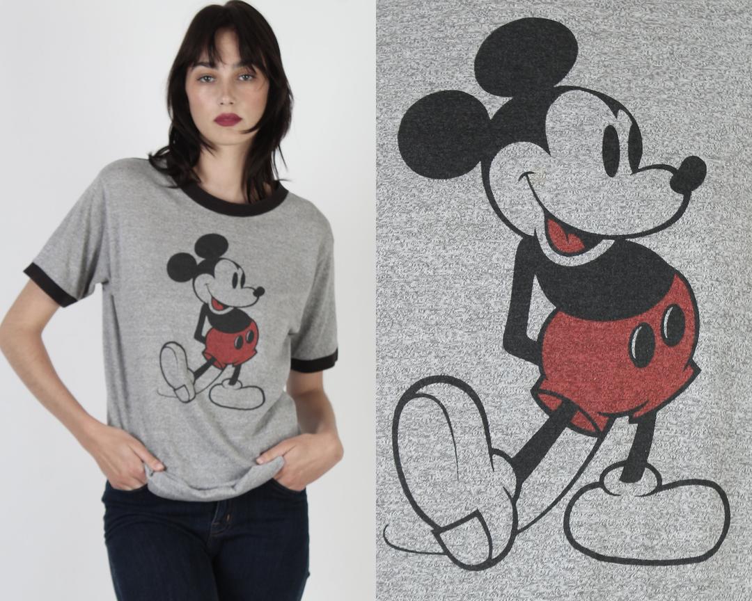 Vtg 1986 the Disney Channel T-shirt Gray S/M 80s Mickey