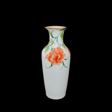 Vintage 1960s 1970s Hand Painted KAISER Porcelain Vase with Floral Theme 10 1/8&quot; Tall La Fleur Donna Ozar 