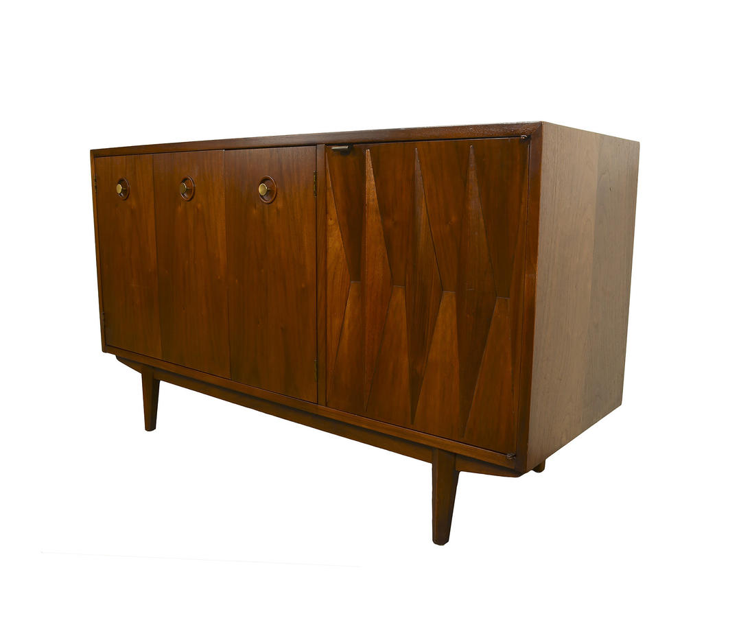 Walnut Diamond Front Credenza American Of Martinsville Server Mid