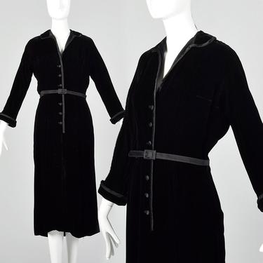1950s Medium Mollie Parnis Dress Black Velvet Silk Satin Gown Evening Cocktail Long Sleeve 