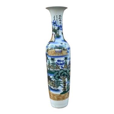 Chinese Oriental Large White Porcelain Colorful Scenery Floor Vase ws928E 