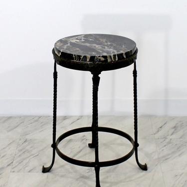 Art Deco Oscar Bach Small Marble Iron Pedestal Side End Occasional Table 