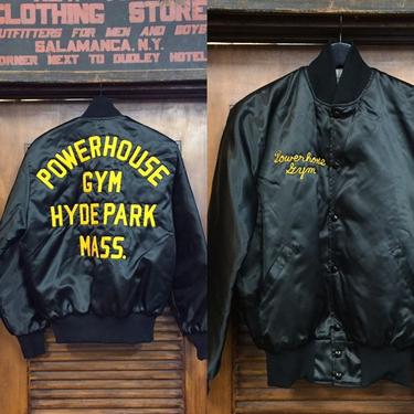 Vintage 1980’s Powerhouse Gym Bomber Jacket, Nylon Jacket, Vintage Club Jacket, Athletic Top, Massachusetts, Vintage Clothing 