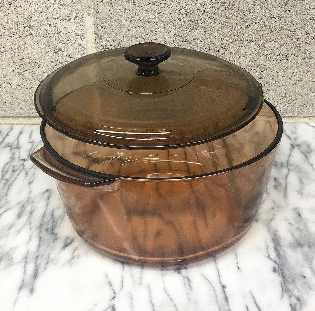 Vintage Visions Dutch Oven Retro 1970s Corning + Amber Glass + 5 Quart